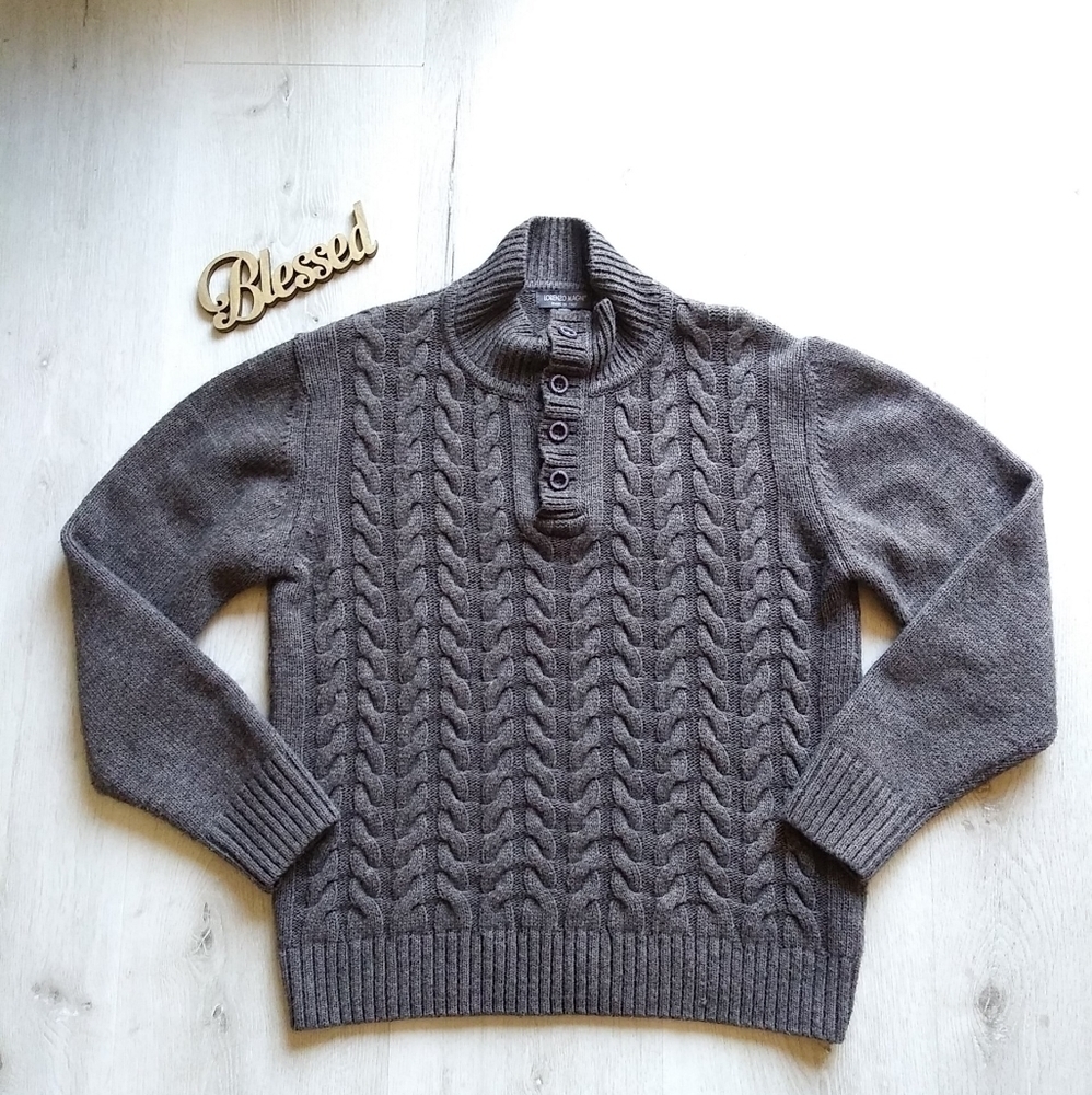 Lorenzo Magni Cable‎ Knit brown Fishermen Sweater size Large taupe color Italy